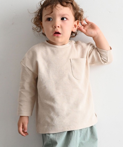 peate 長袖Tシャツ ベージュ系 PUPPAPUPO（プッパプーポ）の「ワッフル 長袖 Tシャツ（Tシャツ