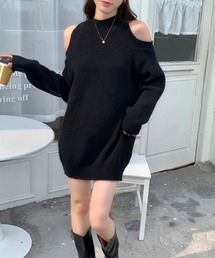 SHEPP（シープ）の「カットオフショルダーニット ミニワンピース　肌見せ　肩見せ（ワンピース・レディース）」