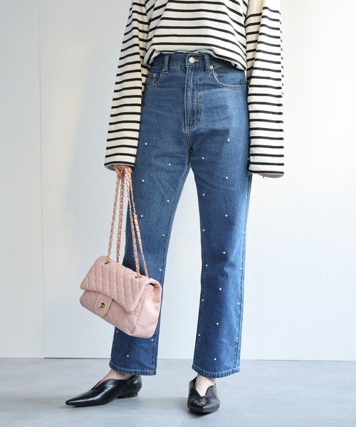 sakishimatokyo（サキシマトーキョー）の「【3サイズ展開】パール付きデニムパンツ（デニムパンツ・レディース・ブルー/インディゴブルー/ライトグレー・LARGE/MEDIUM/SMALL）」の4枚目の写真