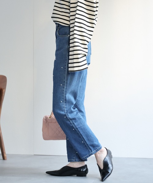 セール】【3サイズ展開】パール付きデニムパンツ（デニムパンツ