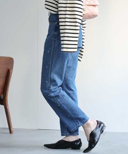 【新品】パリ発Atelier Notify❤︎パール付きデニムパンツ ジーンズ27 新品】パリ発Atelier Notify❤︎パール付きデニムパンツ ジーンズ27
