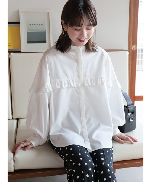 AMERICAN HOLIC（アメリカンホリック）の「フリルバンドカラーシャツ（シャツ/ブラウス・レディース・ブラック/ストライプ/オフホワイト/ブラック×ホワイト・L/M）」の10枚目の写真