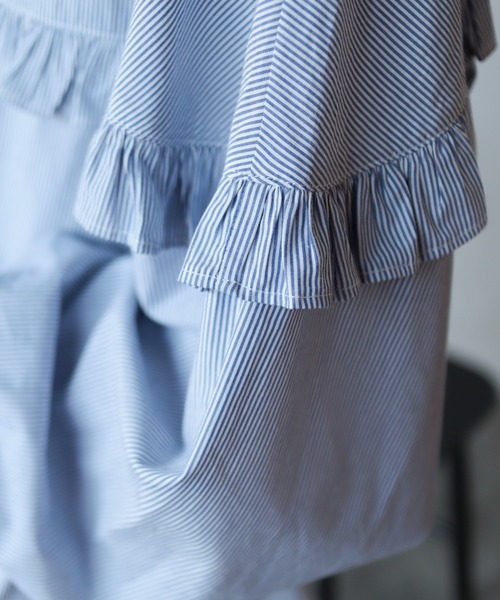 AMERICAN HOLIC（アメリカンホリック）の「フリルバンドカラーシャツ（シャツ/ブラウス・レディース・ブラック/ストライプ/オフホワイト/ブラック×ホワイト・L/M）」の18枚目の写真