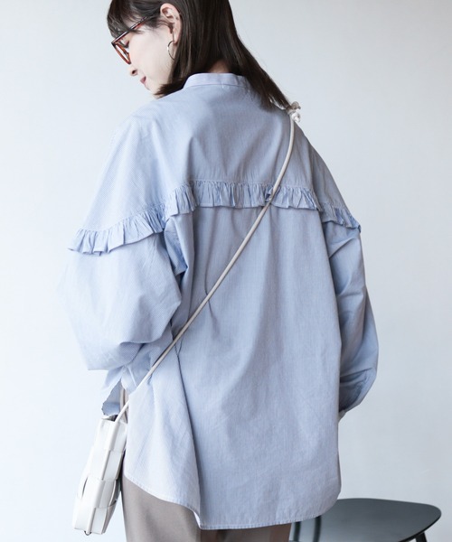 AMERICAN HOLIC（アメリカンホリック）の「フリルバンドカラーシャツ（シャツ/ブラウス・レディース・ブラック/ストライプ/オフホワイト/ブラック×ホワイト・L/M）」の20枚目の写真