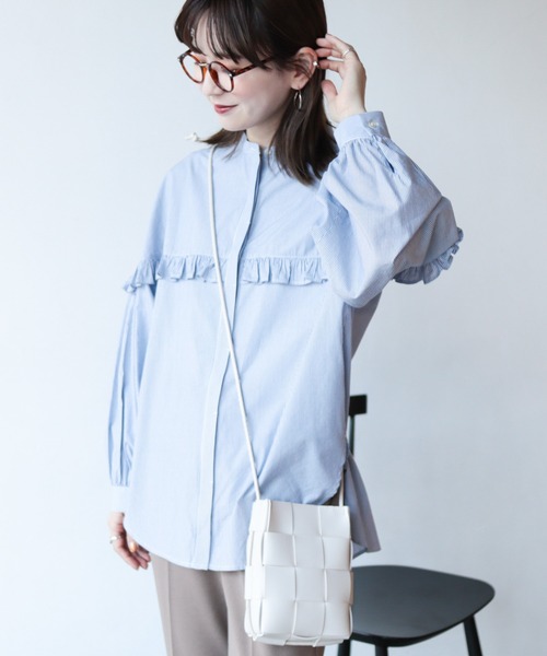 AMERICAN HOLIC（アメリカンホリック）の「フリルバンドカラーシャツ（シャツ/ブラウス・レディース・ブラック/ストライプ/オフホワイト/ブラック×ホワイト・L/M）」の22枚目の写真