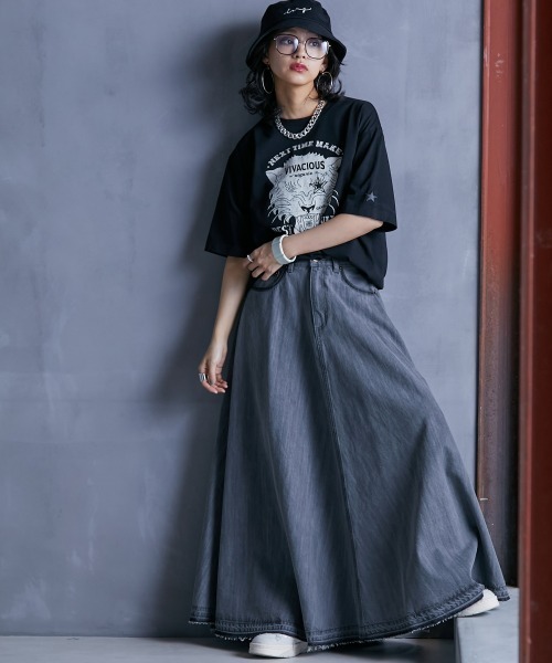 GEVS.（ジェイヴィス）の「＜大きいサイズ＞ 綿100％デニムフレアマキシスカート GEVS.（スカート・レディース・グレー系/ブルー系・L/LL/3L/4L/5L）」の21枚目の写真