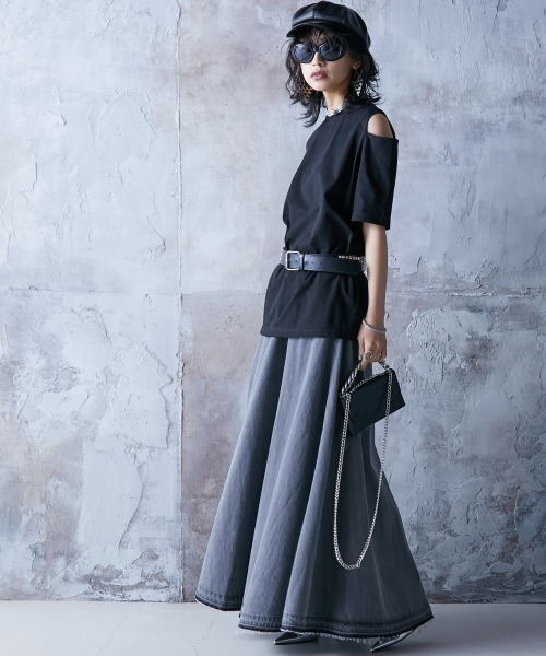 GEVS.（ジェイヴィス）の「＜大きいサイズ＞ 綿100％デニムフレアマキシスカート GEVS.（スカート・レディース・グレー系/ブルー系・L/LL/3L/4L/5L）」の19枚目の写真