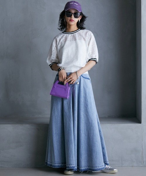 GEVS.（ジェイヴィス）の「＜大きいサイズ＞ 綿100％デニムフレアマキシスカート GEVS.（スカート・レディース・グレー系/ブルー系・L/LL/3L/4L/5L）」の13枚目の写真