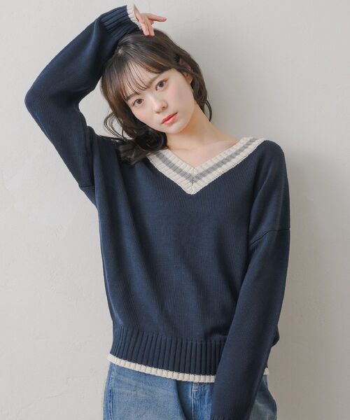 RETRO GIRL(レトロガール)の「チルデンNTPO(ニット/セーター・レディース・ナチュラル/チャコールグレー/ダークブルー・FREE)」の13枚目の写真