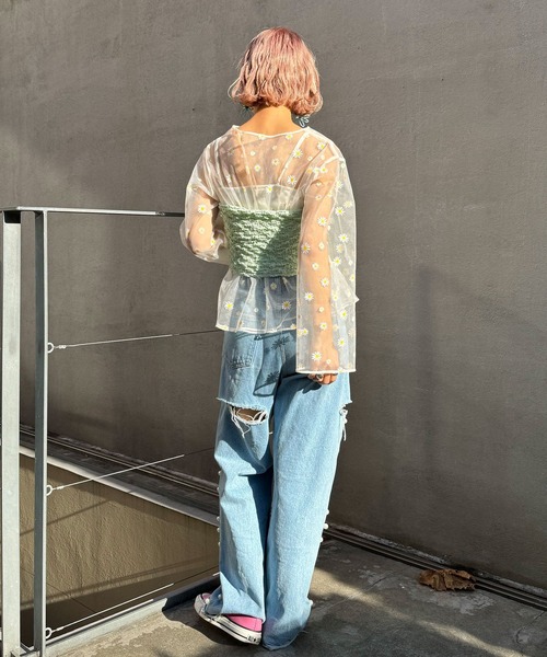 HELLO.SANFRANCISCO(ハローサンフランシスコ)の「【HELLO.SANFRANCISCO/ハローサンフランシスコ】ぽこぽこビスチェ付きマーガレットチュールブラウス(シャツ/ブラウス・レディース・ブラック/ミント/ホワイト・FREE)」の11枚目の写真