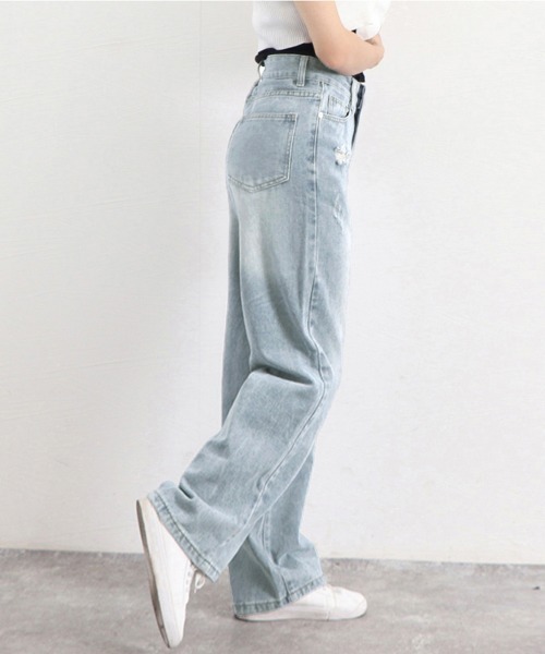 Miniministore（ミニミニストア）の「ダメージ デニムパンツ ハイウエスト韓国（デニムパンツ・レディース・サックスブルー・L/S/XL/M）」の11枚目の写真