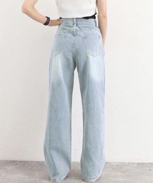 Miniministore（ミニミニストア）の「ダメージ デニムパンツ ハイウエスト韓国（デニムパンツ・レディース・サックスブルー・L/S/XL/M）」の12枚目の写真