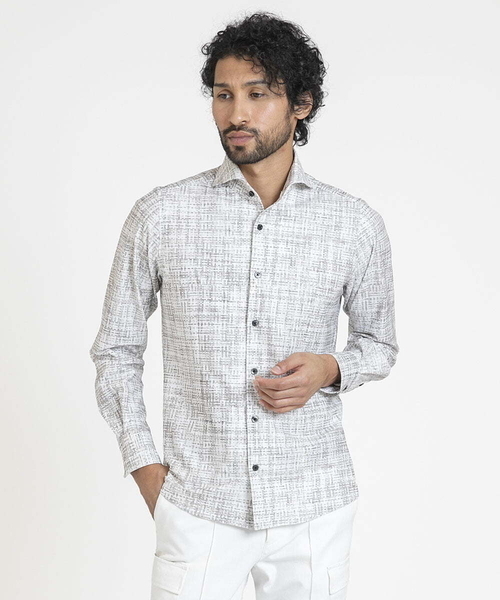 MICHEL KLEIN HOMME   （ミッシェルクランオム）の「《日本製》プリントジャージシャツ（シャツ/ブラウス・メンズ・ブラック/ベージュ・MEDIUM/LARGE/X-LARGE）」の2枚目の写真