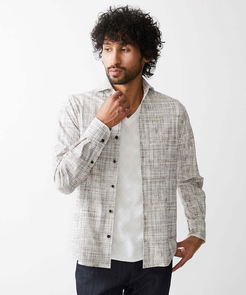MICHEL KLEIN HOMME   （ミッシェルクランオム）の「《日本製》プリントジャージシャツ（シャツ/ブラウス・メンズ・ブラック/ベージュ・MEDIUM/LARGE/X-LARGE）」の4枚目の写真