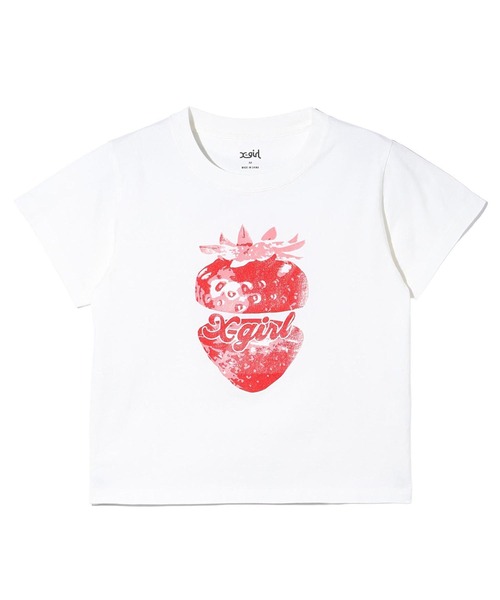 X-girl(エックスガール)の「STRAWBERRY S/S BABY TEE(Tシャツ/カットソー・レディース・ブラック/ライトピンク/ホワイト・S/M)」の1枚目の写真