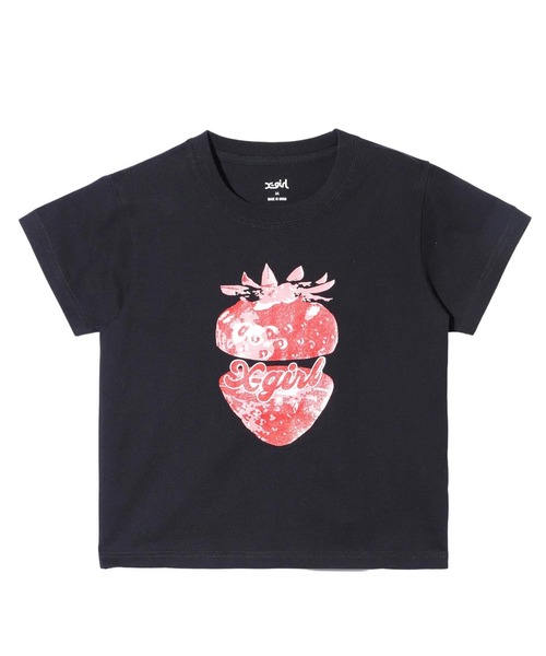 X-girl(エックスガール)の「STRAWBERRY S/S BABY TEE(Tシャツ/カットソー・レディース・ブラック/ライトピンク/ホワイト・S/M)」の2枚目の写真