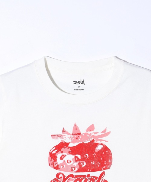 X-girl(エックスガール)の「STRAWBERRY S/S BABY TEE(Tシャツ/カットソー・レディース・ブラック/ライトピンク/ホワイト・S/M)」の5枚目の写真