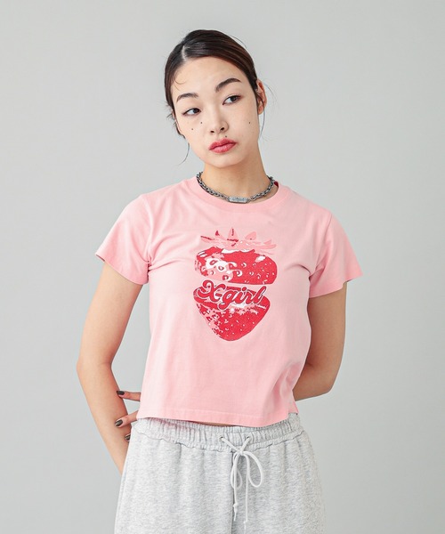 X-girl(エックスガール)の「STRAWBERRY S/S BABY TEE(Tシャツ/カットソー・レディース・ブラック/ライトピンク/ホワイト・S/M)」の18枚目の写真