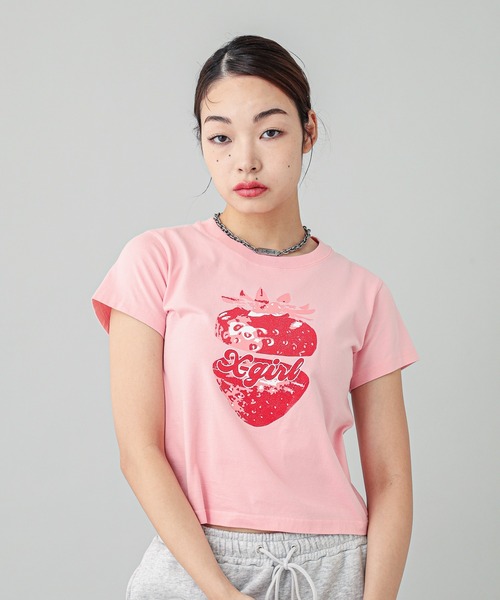 X-girl(エックスガール)の「STRAWBERRY S/S BABY TEE(Tシャツ/カットソー・レディース・ブラック/ライトピンク/ホワイト・S/M)」の9枚目の写真