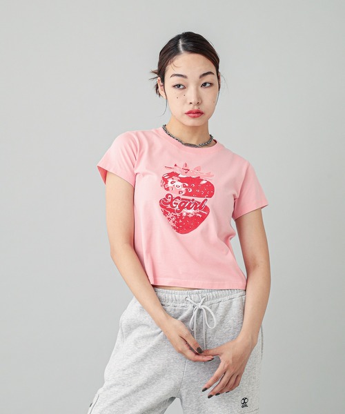 X-girl(エックスガール)の「STRAWBERRY S/S BABY TEE(Tシャツ/カットソー・レディース・ブラック/ライトピンク/ホワイト・S/M)」の10枚目の写真