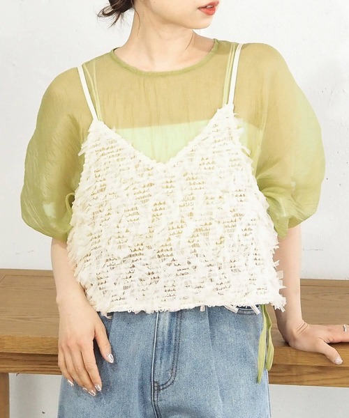 tiptop(ティップトップ)の「テープヤーンアソートキャミビスチェ(ベスト・レディース・グレー/ホワイト系その他/グレー系その他/アイボリー/ホワイト系その他2/ブラック系その他・FREE)」の3枚目の写真