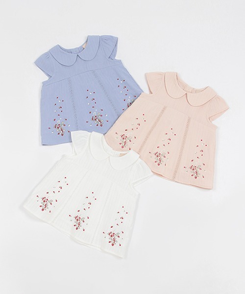 petit main（プティマイン）の「【リンク】刺しゅうチュニック(キッズ)（シャツ/ブラウス・キッズ・オフホワイト/ブルー/ピンク・80ｃｍ/90cm/110cm/100cm/120cm/130cm）」の16枚目の写真