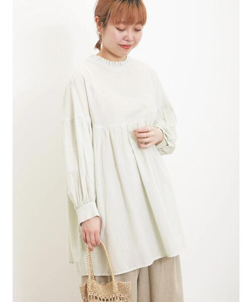 Samansa Mos2（サマンサ モスモス）の「ラウンド切替前後2WAYチュニック（シャツ/ブラウス・レディース・ブラウン/グリーン/オフホワイト/サックスブルー/ブラック・F）」の4枚目の写真