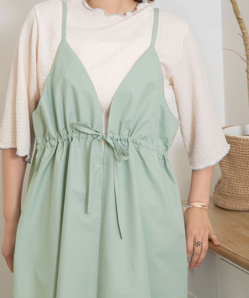 POU DOU DOU（プードゥドゥ）の「2wayキャミソールジャンスカ（ジャンパースカート・レディース・アイボリー/ダークグレー/ミント・3）」の12枚目の写真