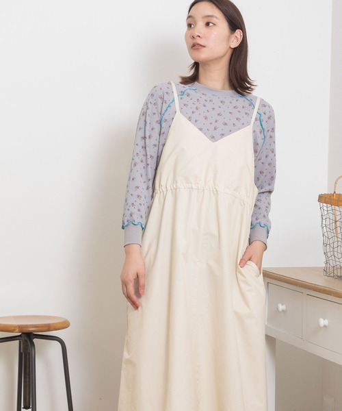 POU DOU DOU（プードゥドゥ）の「2wayキャミソールジャンスカ（ジャンパースカート・レディース・アイボリー/ダークグレー/ミント・3）」の6枚目の写真