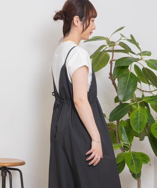 POU DOU DOU（プードゥドゥ）の「2wayキャミソールジャンスカ（ジャンパースカート・レディース・アイボリー/ダークグレー/ミント・3）」の9枚目の写真