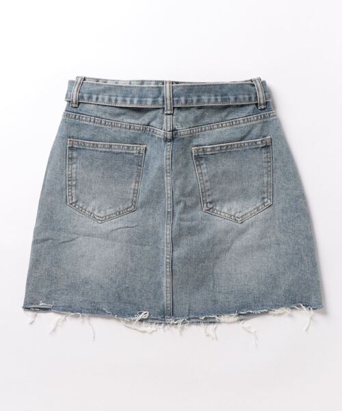 HOOK(フック)の「【HOOK】for girls ダメージ加工デニムミニスカート(デニムスカート・レディース・ブルー・S/M/L)」の2枚目の写真