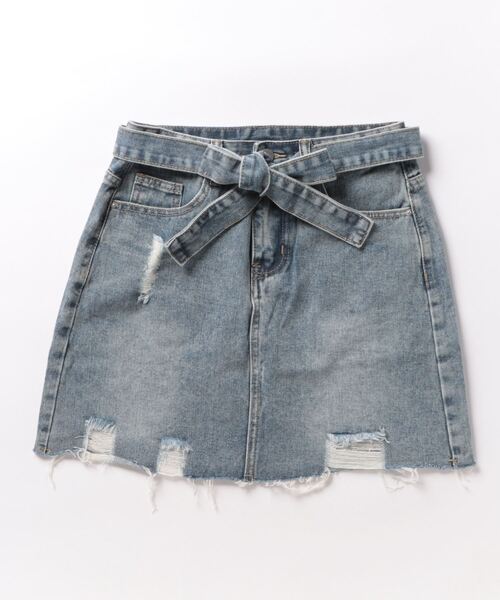 HOOK(フック)の「【HOOK】for girls ダメージ加工デニムミニスカート(デニムスカート・レディース・ブルー・S/M/L)」の15枚目の写真