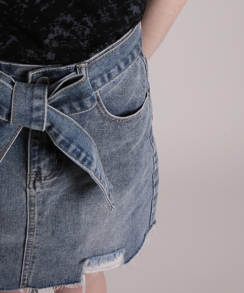 HOOK(フック)の「【HOOK】for girls ダメージ加工デニムミニスカート(デニムスカート・レディース・ブルー・S/M/L)」の7枚目の写真
