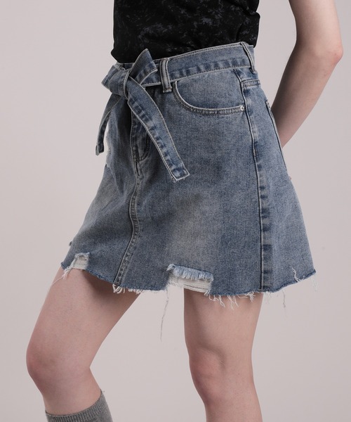 HOOK(フック)の「【HOOK】for girls ダメージ加工デニムミニスカート(デニムスカート・レディース・ブルー・S/M/L)」の13枚目の写真