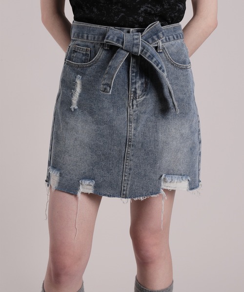 HOOK(フック)の「【HOOK】for girls ダメージ加工デニムミニスカート(デニムスカート・レディース・ブルー・S/M/L)」の14枚目の写真