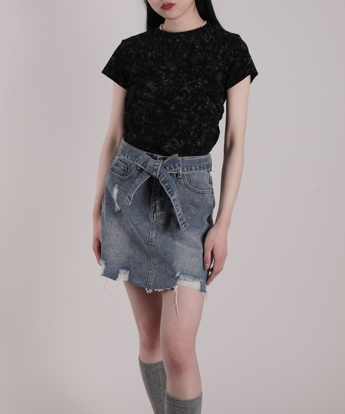 HOOK(フック)の「【HOOK】for girls ダメージ加工デニムミニスカート(デニムスカート・レディース・ブルー・S/M/L)」の4枚目の写真