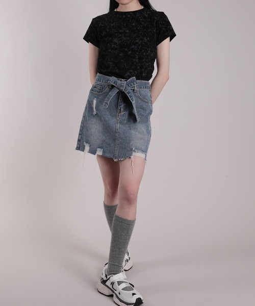 HOOK(フック)の「【HOOK】for girls ダメージ加工デニムミニスカート(デニムスカート・レディース・ブルー・S/M/L)」の6枚目の写真