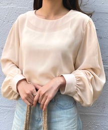 キャミソール付きバルーンスリーブシアーブラウス
