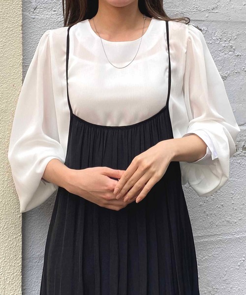 NANEA（ナネア）の「キャミソール付きバルーンスリーブシアーブラウス（シャツ/ブラウス・レディース・グレー/ホワイト/ブラック/ピンク/オレンジ/ブルー/グリーン/アイボリー・MEDIUM/LARGE）」の21枚目の写真