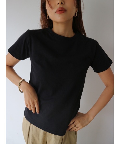 TRUNC（トランクエイティーエイト）の「Basic Crew Neck Tee（Tシャツ/カットソー・レディース・オフホワイト/ブラック・FREE）」の5枚目の写真