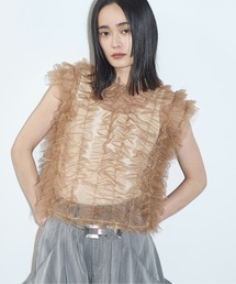 2WAYグリッターチュールフリルノースリブラウス