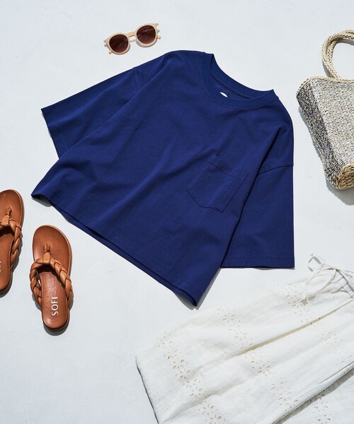 FREAK'S STORE（フリークスストア）の「限定展開　クロップド丈 ポケット 半袖 Tシャツ（Tシャツ/カットソー・レディース・ブラック/ブラウン/レッド/オフホワイト/ブルー/グレー/ナチュラル・ﾌﾘ-）」の6枚目の写真