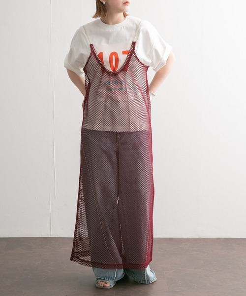 KBF（ケイビーエフ）の「Iラインメッシュワンピース（ワンピース・レディース・ネイビー/ボルドー・ONE）」の3枚目の写真