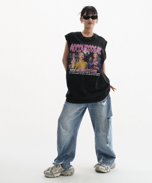 mushwear（マッシュウェア）の「american retro print wash sleeveless T-shirt（Tシャツ/カットソー・メンズ・ブラック・MEDIUM/SMALL/LARGE）」の4枚目の写真