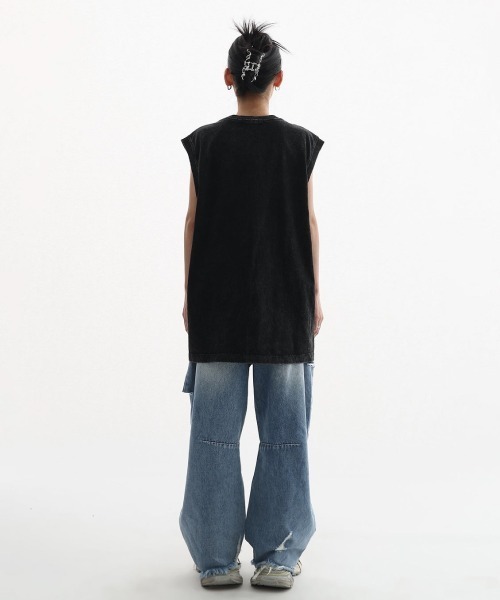 mushwear（マッシュウェア）の「american retro print wash sleeveless T-shirt（Tシャツ/カットソー・メンズ・ブラック・MEDIUM/SMALL/LARGE）」の5枚目の写真