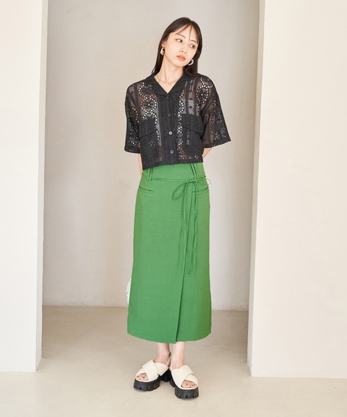 VIS（ビス）の「美easyラップ風リボンベルトスカート（スカート・レディース・キナリ/グリーン/グレー/ダークブラウン/ピンク系その他2・S/M）」の16枚目の写真