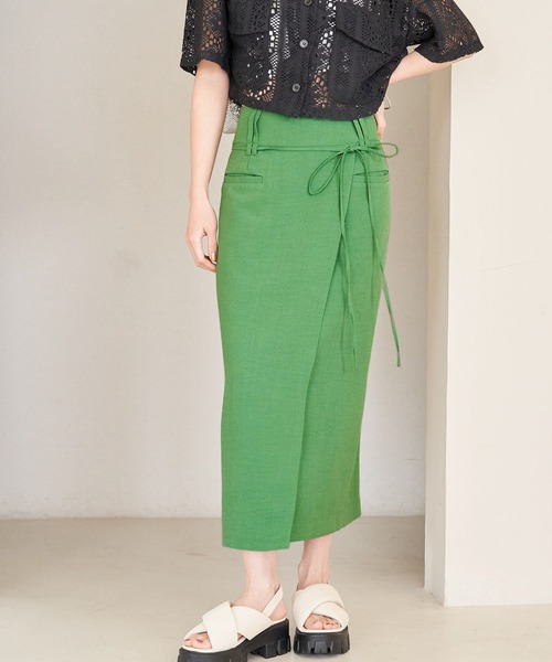 VIS（ビス）の「美easyラップ風リボンベルトスカート（スカート・レディース・キナリ/グリーン/グレー/ダークブラウン/ピンク系その他2・S/M）」の17枚目の写真