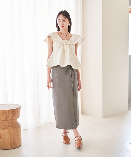 VIS（ビス）の「美easyラップ風リボンベルトスカート（スカート・レディース・キナリ/グリーン/グレー/ダークブラウン/ピンク系その他2・S/M）」の12枚目の写真