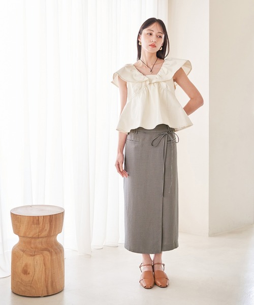 VIS（ビス）の「美easyラップ風リボンベルトスカート（スカート・レディース・キナリ/グリーン/グレー/ダークブラウン/ピンク系その他2・S/M）」の13枚目の写真