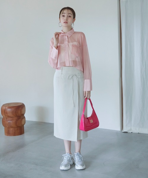 VIS（ビス）の「美easyラップ風リボンベルトスカート（スカート・レディース・キナリ/グリーン/グレー/ダークブラウン/ピンク系その他2・S/M）」の6枚目の写真